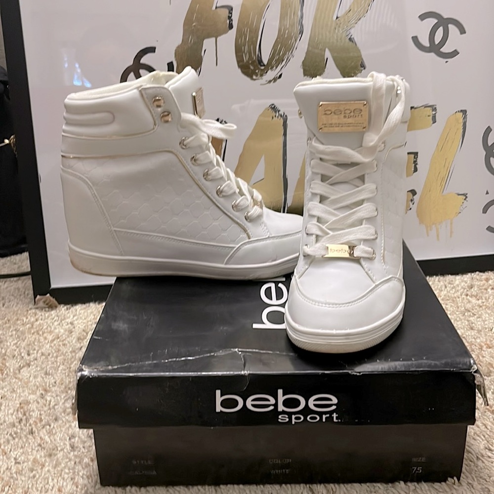 bebe sport sneakers. White and Gold combo.